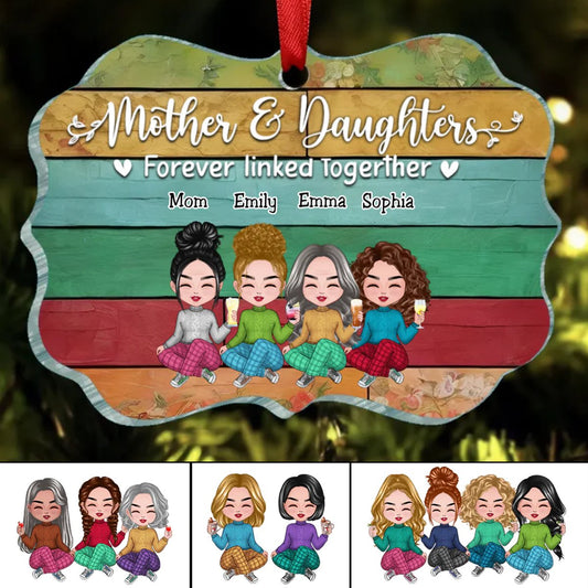 Mother & Daughters - Mother & Daughters Forever Linked Together - Personalized Ornament - Makezbright Gifts