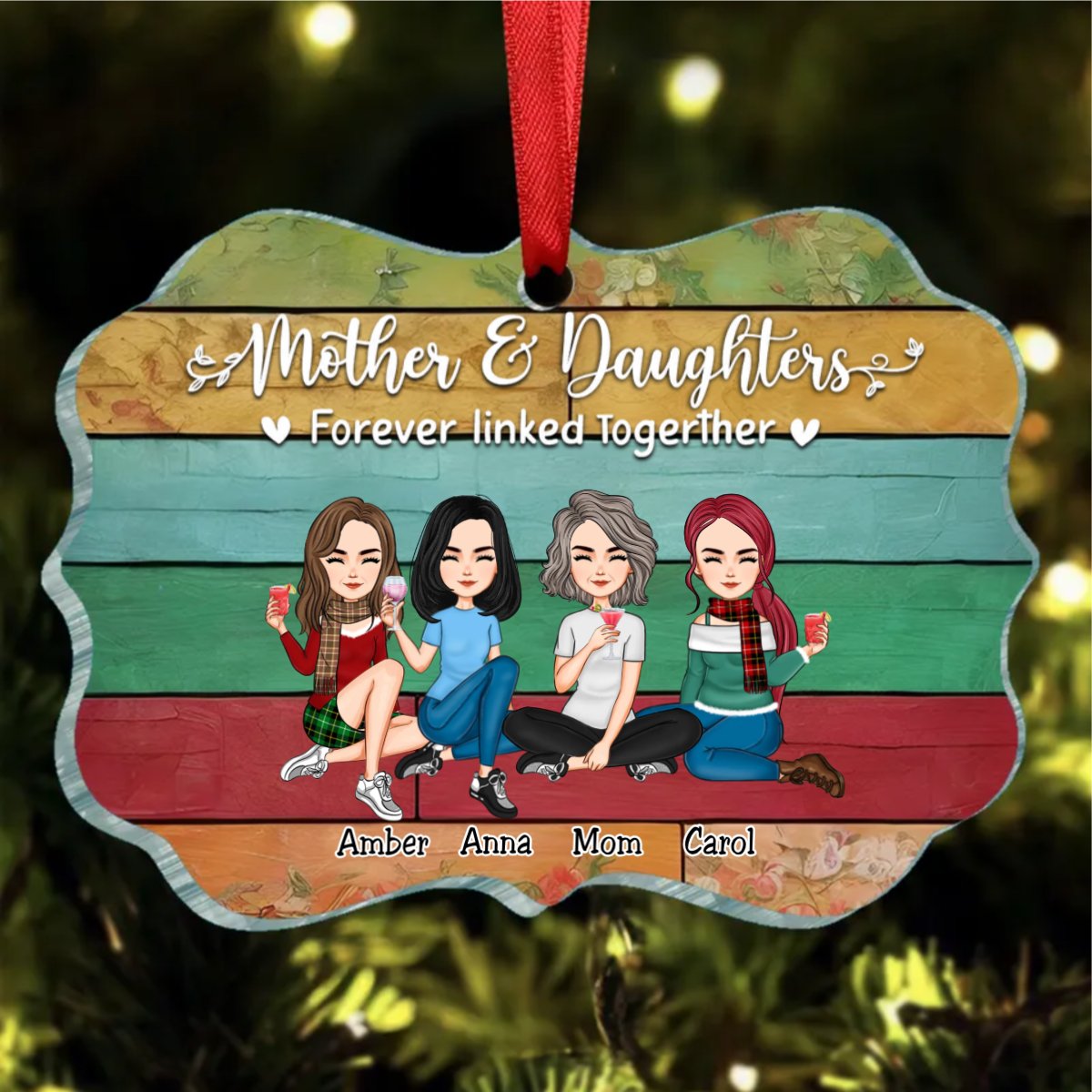 Mother & Daughters - Mother & Daughters Forever Linked Together - Personalized Ornament - Makezbright Gifts