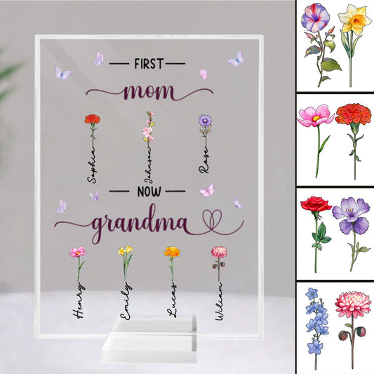 Mother - First Mom Now Grandma - Personalized Acrylic Plaque (L) - Makezbright Gifts