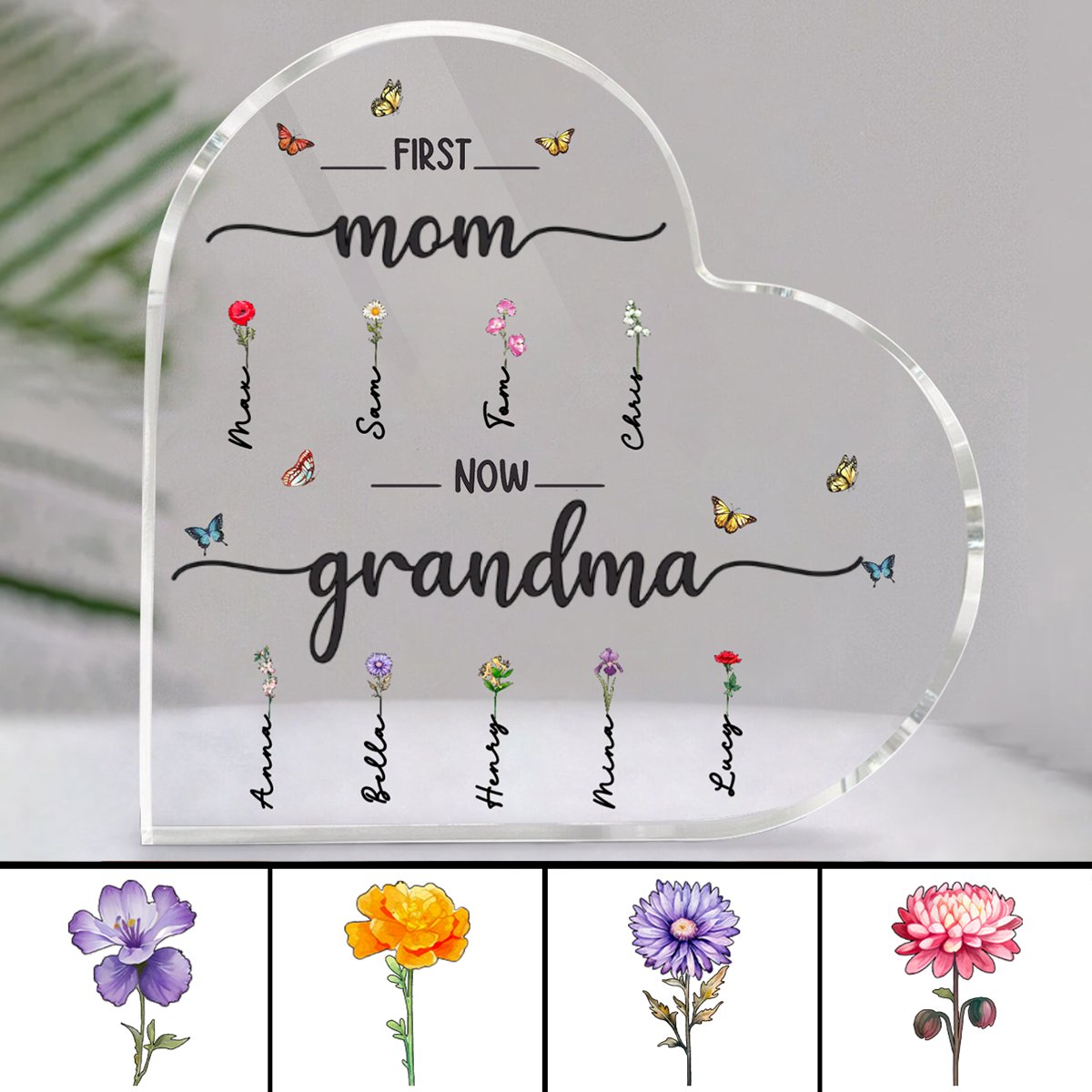 Mother - First Mom Now Grandma - Personalized Heart Acrylic Plaque (II) - Makezbright Gifts