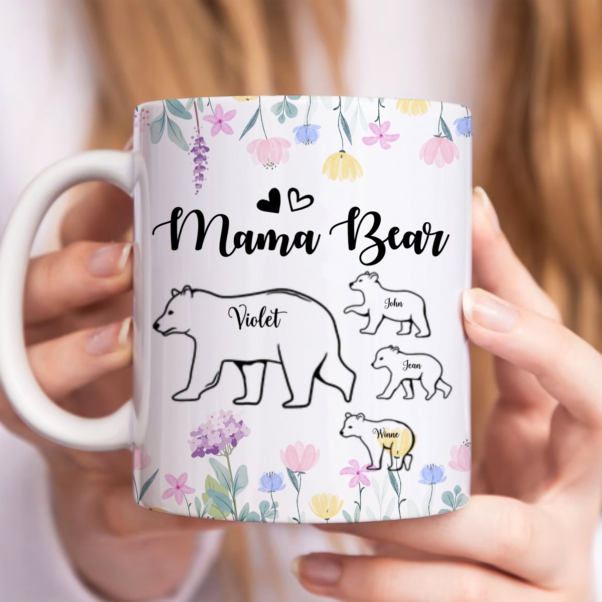 Mother - Floral Mama Bear - Personalized Mug - Makezbright Gifts