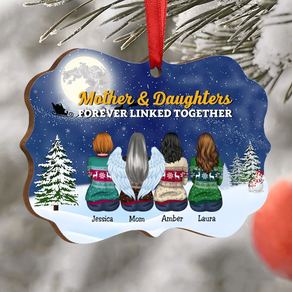 Mother Memorial Gift - Mother & Daughter Forever Linked Together V2 - Personalized Christmas Ornament - Makezbright Gifts