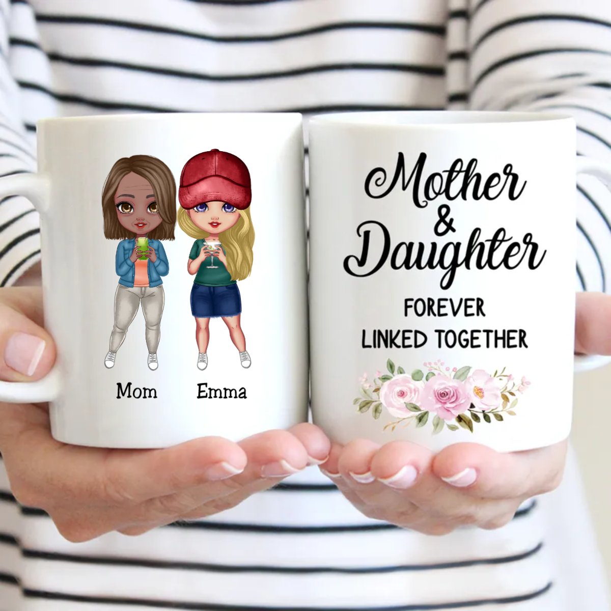 Mother - Mother & Daughter Forever Linked Together - Personalized Mug - Makezbright Gifts