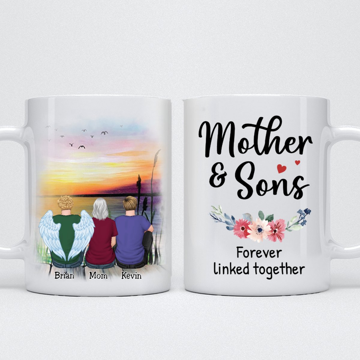 Mother - Mother & Sons Forever Linked Together - Personalized Mug (Ver 2) - Makezbright Gifts