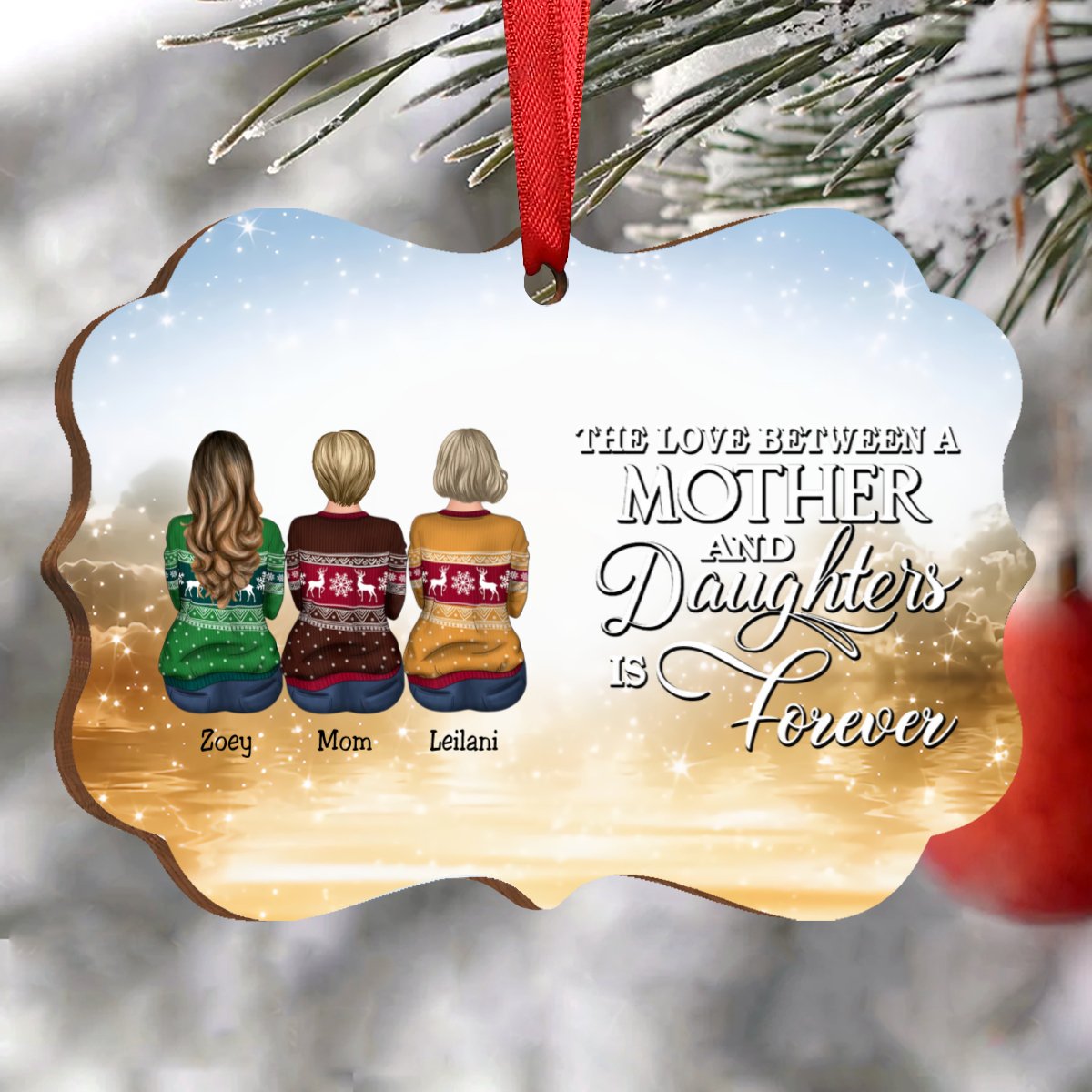 Mother - The Love Between A Mother And Daughters Is Forever - Personalized Christmas Ornament - Makezbright Gifts