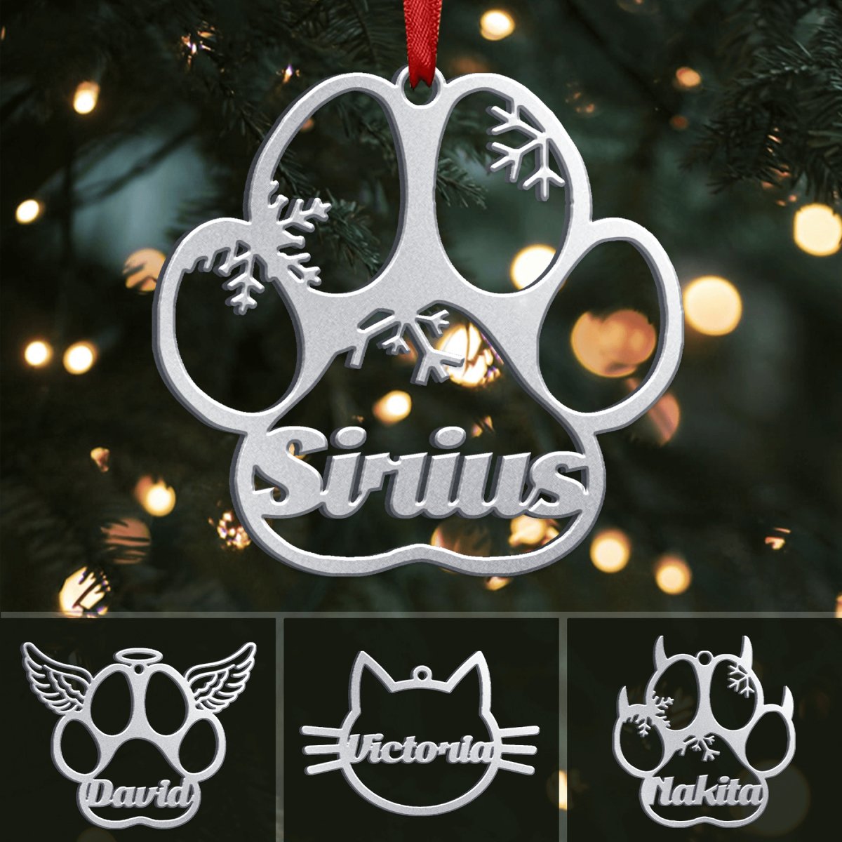 PERSONALIZED DOG/CAT PAW CHRISTMAS STAINLESS STEEL ORNAMENT - Makezbright Gifts