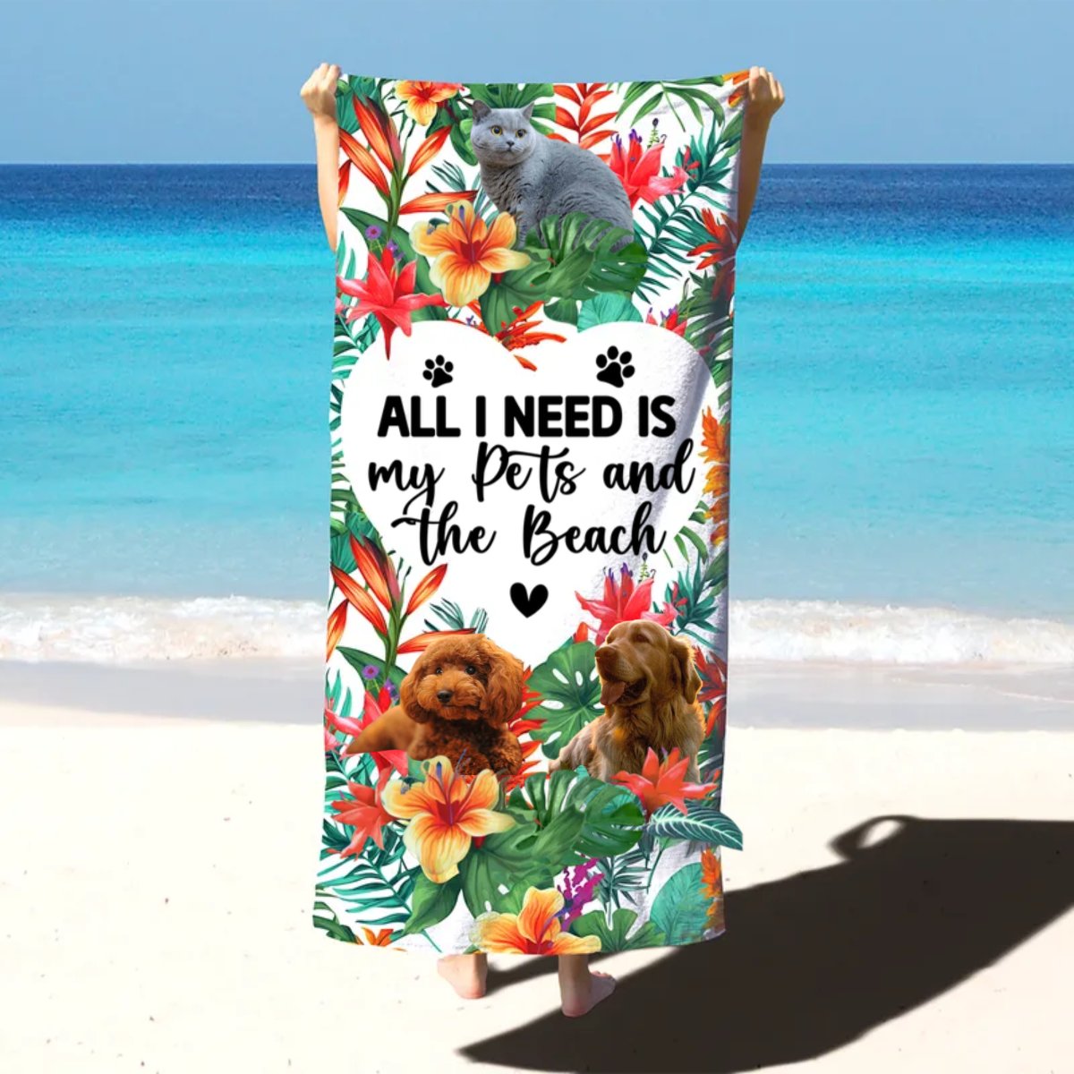 Pet Lovers - All I Need Is My Pet And The Beach - Personalized Beach Towel - Makezbright Gifts