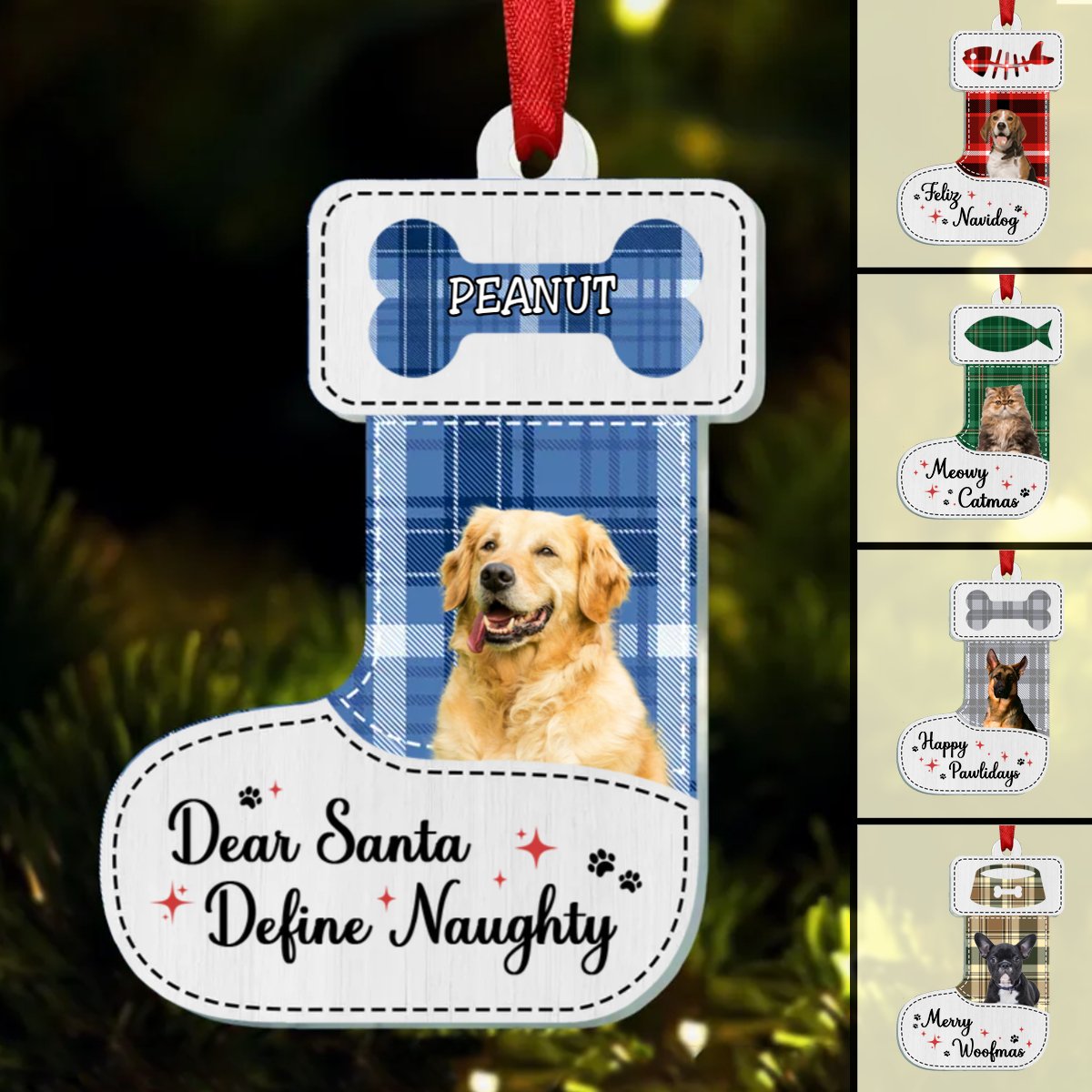 Pet Lovers - Dear Santa Define Naughty Flannel Background - Personalized Ornament - Makezbright Gifts