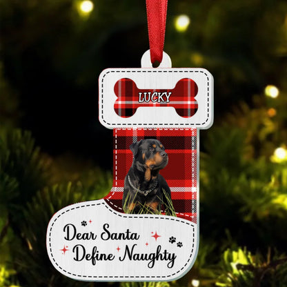 Pet Lovers - Dear Santa Define Naughty Flannel Background - Personalized Ornament - Makezbright Gifts