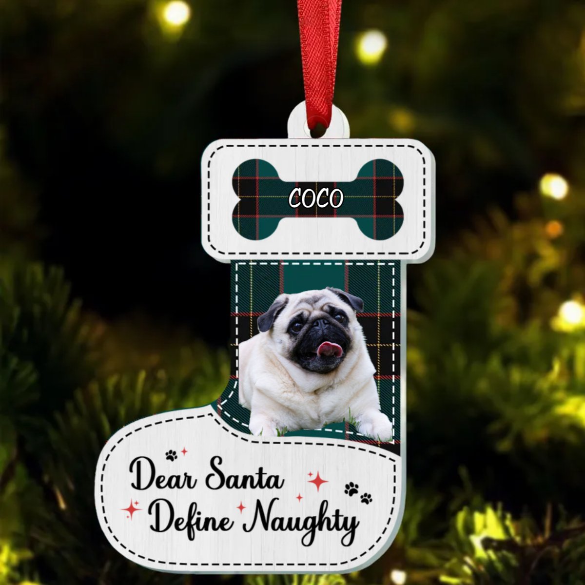 Pet Lovers - Dear Santa Define Naughty Flannel Background - Personalized Ornament - Makezbright Gifts