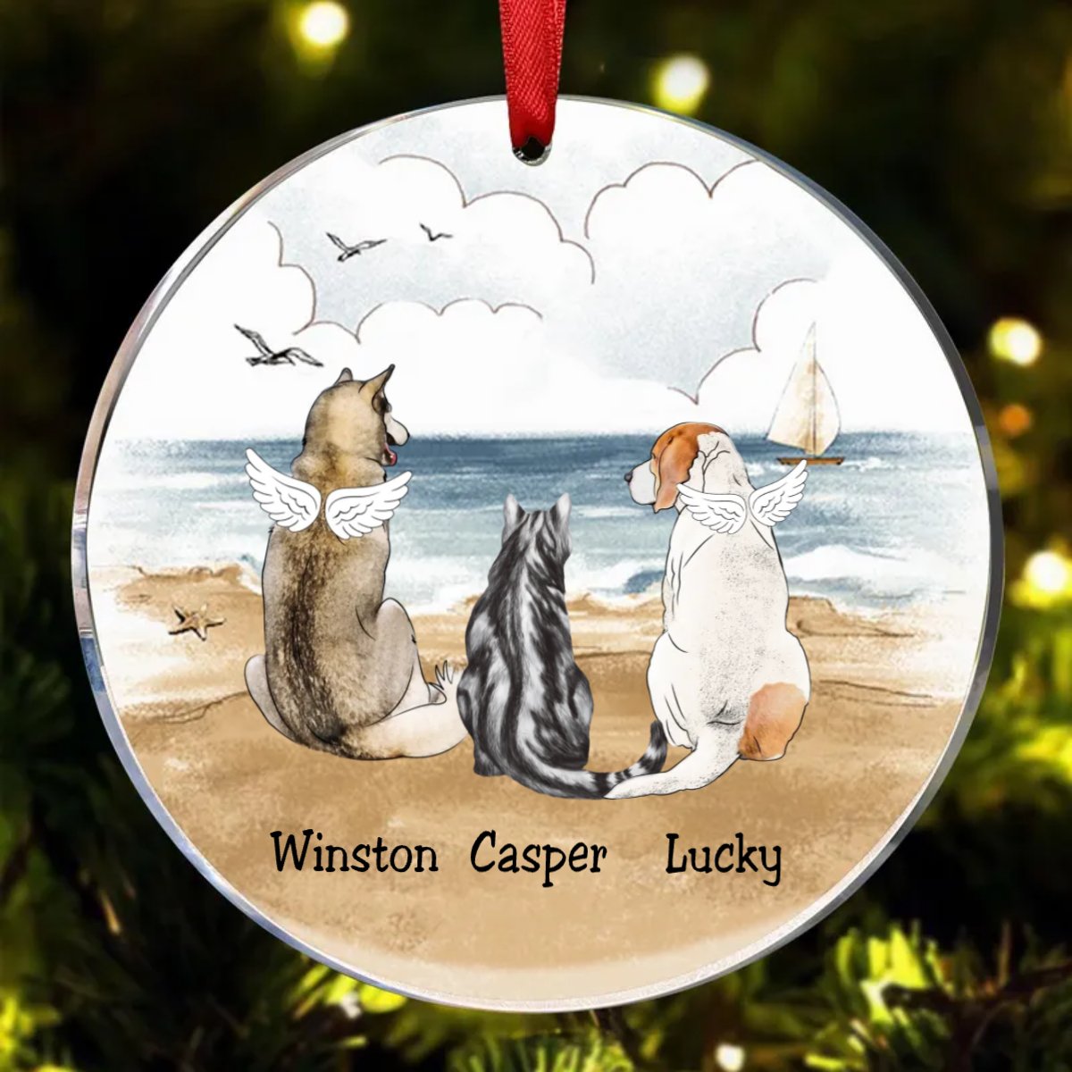 Pet Lovers - Dog Cat Beach - Personalized Acrylic Ornament - Makezbright Gifts