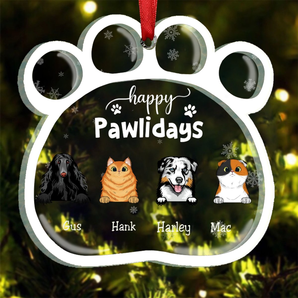 Pet Lovers - Happy Pawlidays Funny Cartoon Dogs Cats - Personalized Acrylic Ornament - Makezbright Gifts