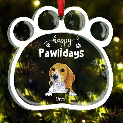 Pet Lovers - Happy Pawlidays Funny Cartoon Dogs Cats - Personalized Acrylic Ornament - Makezbright Gifts