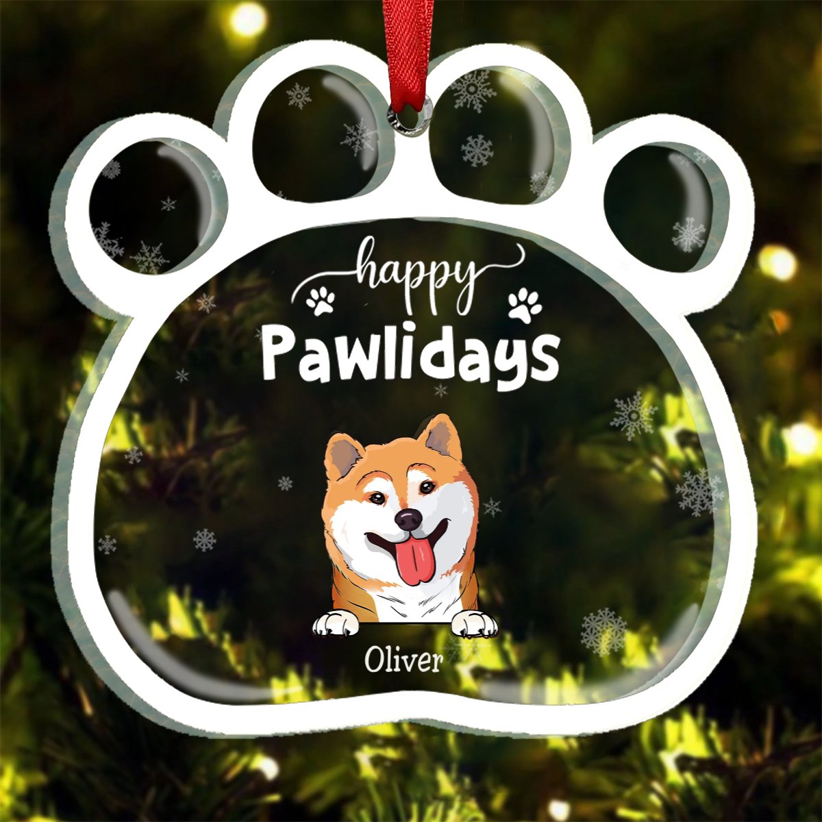 Pet Lovers - Happy Pawlidays Funny Cartoon Dogs Cats - Personalized Acrylic Ornament - Makezbright Gifts