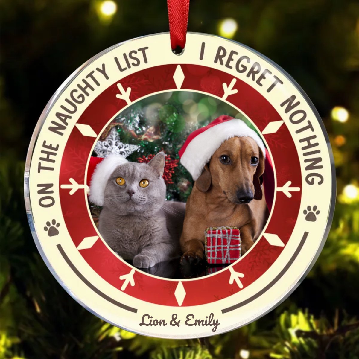 Pet Lovers - On The Naughty List I Regret Nothing - Personalized Circle Ornament - Makezbright Gifts