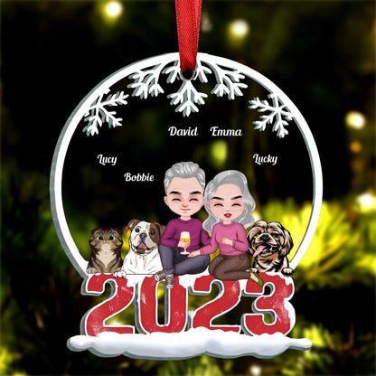 Pets Lovers - Couple & Pets Merry Christmas - Personalized Acrylic Ornament - Makezbright Gifts