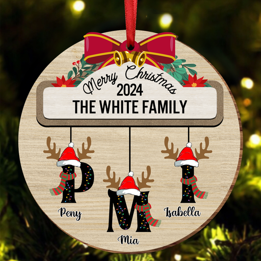 Family First Letter Name Monogram - Personalized Custom Shaped Wooden Ornament