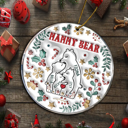 Christmas Mama Bear - 3D Inflated Effect Printed Ornament, Personalized Circle Acrylic Ornament