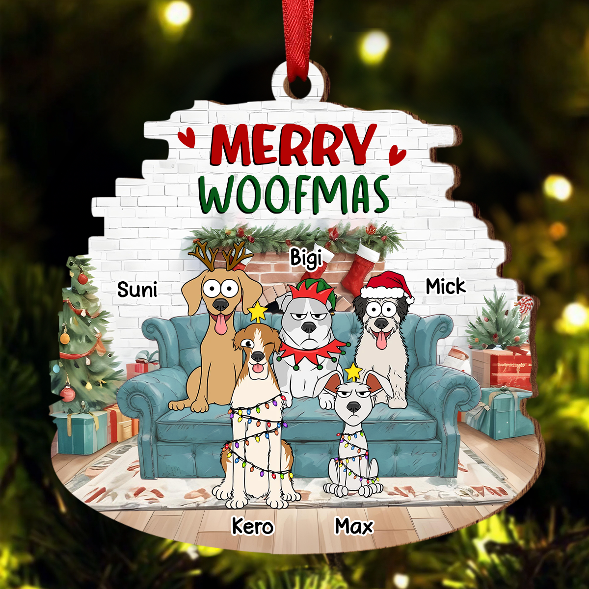 Feliz Navidog Dog Christmas - Personalized Custom Shaped Wooden Ornament