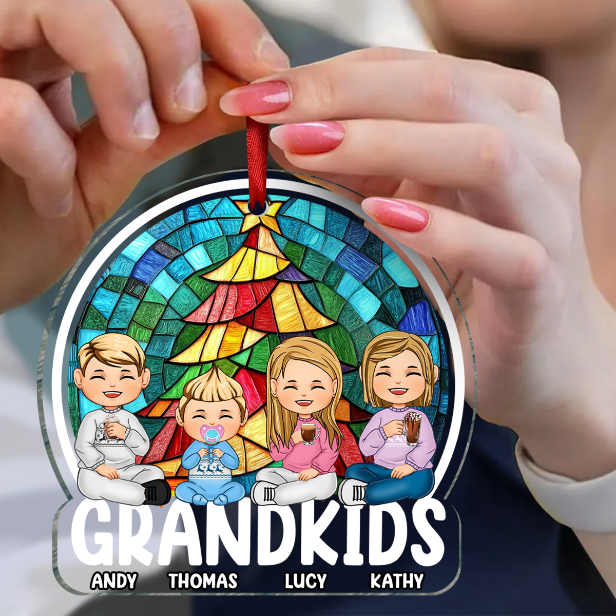 Grandkids Sitting Together - Personalized Custom Shaped Acrylic Ornament