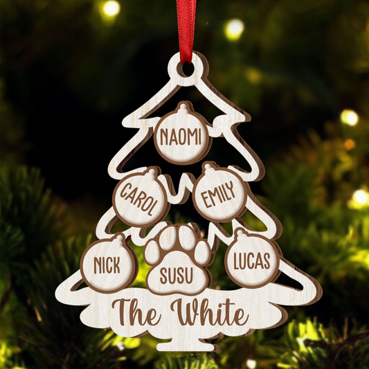 Family Tree With Pet Christmas Icon - Personalized 2-Layered Mix Ornament