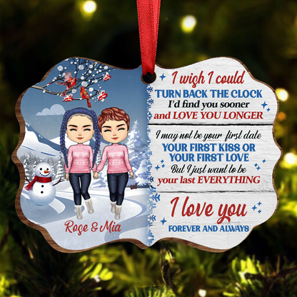 Christmas Couple Turn Back The Clock - Christmas Gift For Couple - Personalized Wooden Ornament