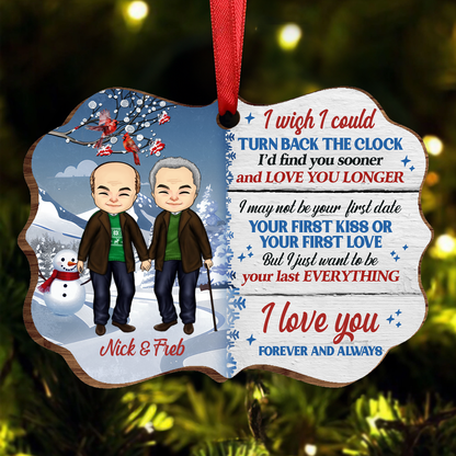 Christmas Couple Turn Back The Clock - Christmas Gift For Couple - Personalized Wooden Ornament