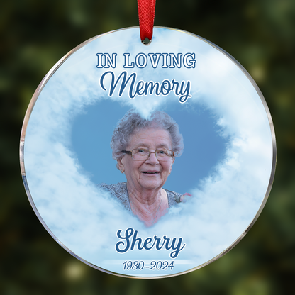 Custom Photo Forever In Our Hearts Memorial - Personalized Circle Acrylic Ornament