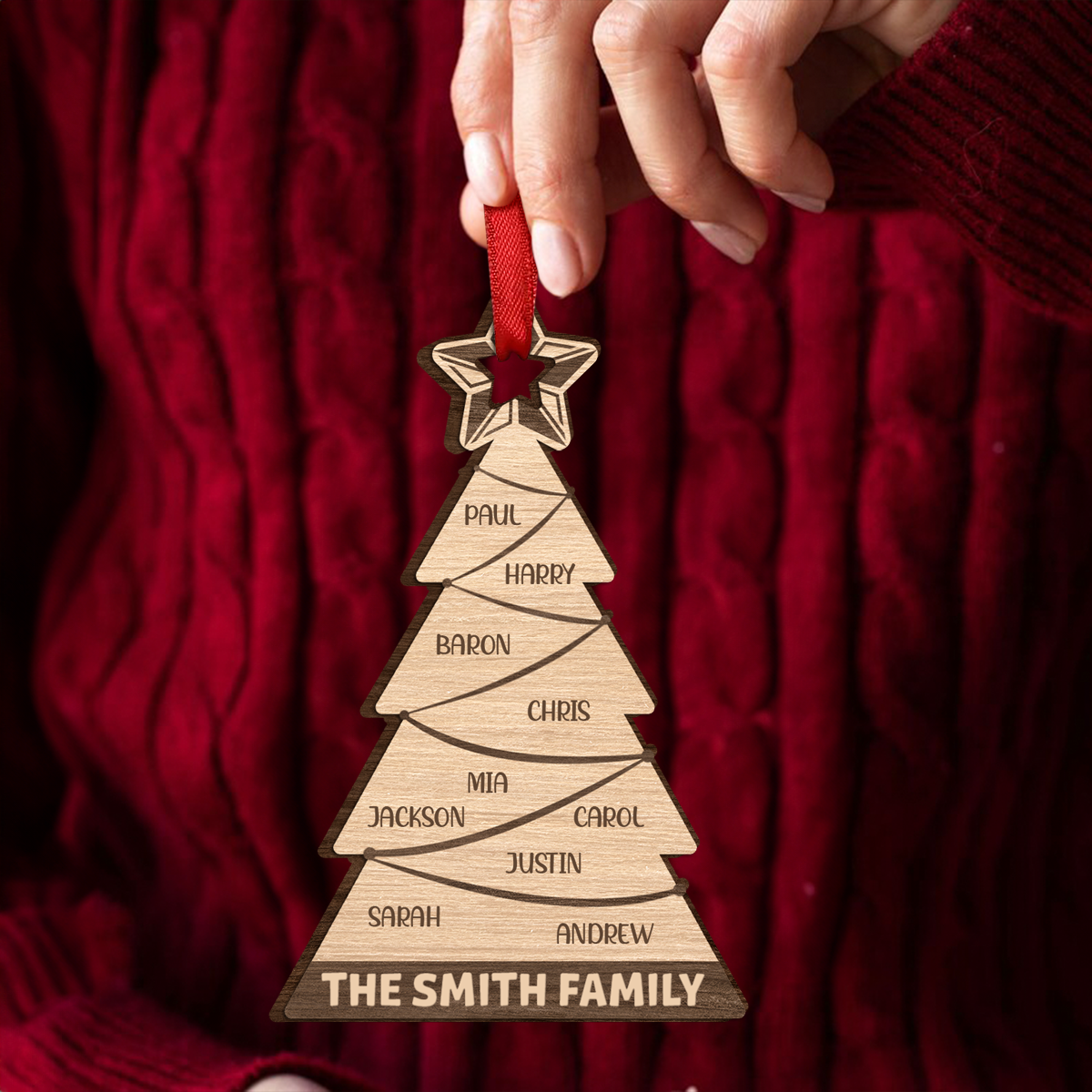 Family Christmas Tree - Personalized Custom Shaped Wooden Ornament