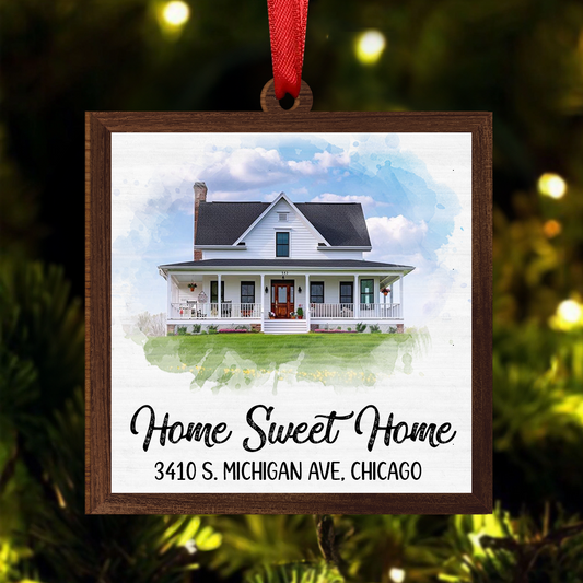 Watercolor House Portrait Home Sweet Home New Home Personalized Wooden Ornament