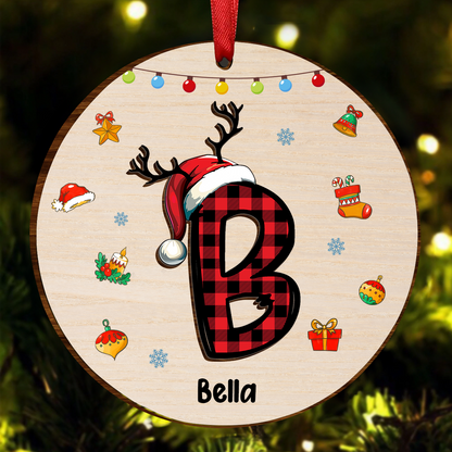 Name Monogram Christmas Family - Personalized Circle Wooden Ornament