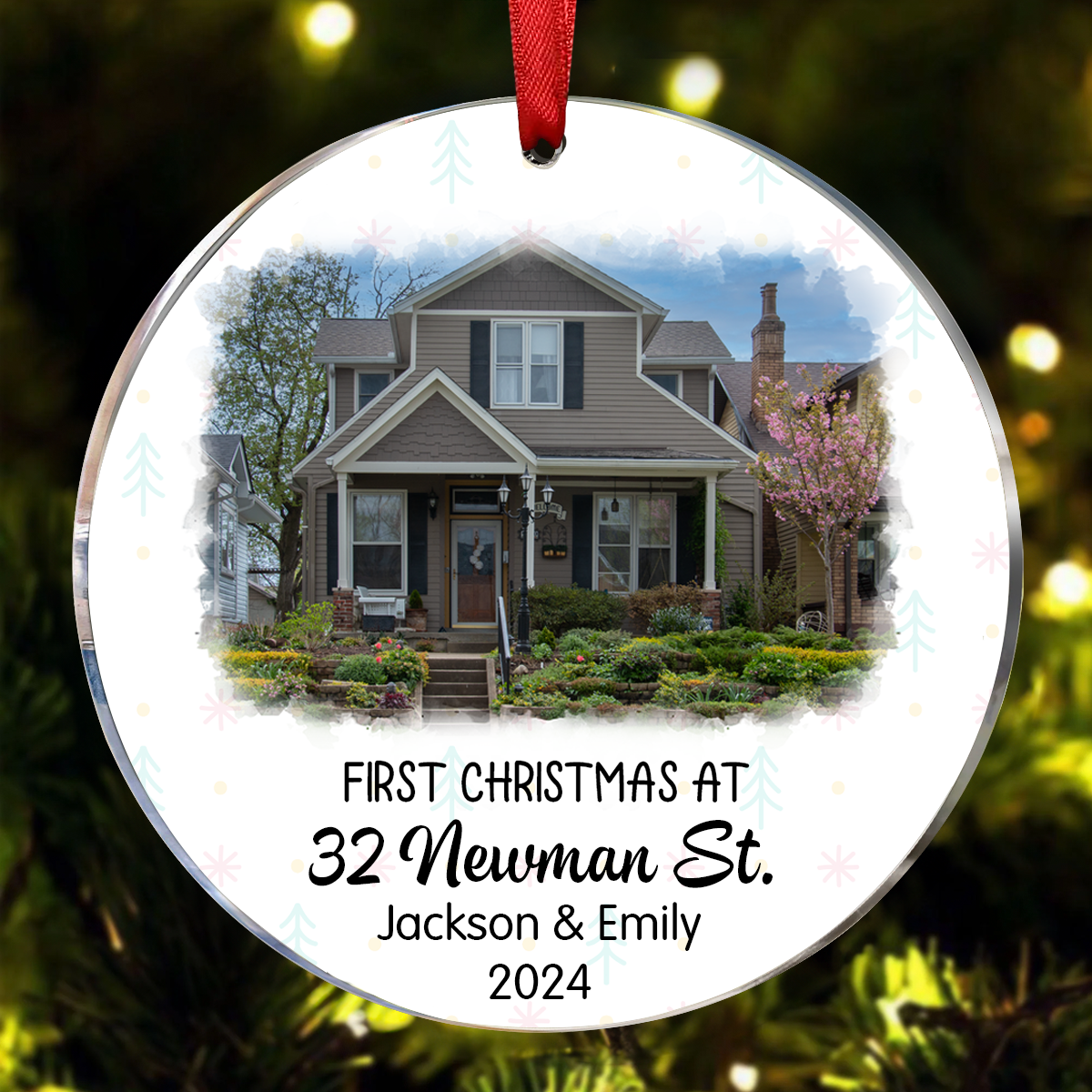 Custom Photo First Christmas At New Home Couple Family - Personalized Circle Ornament