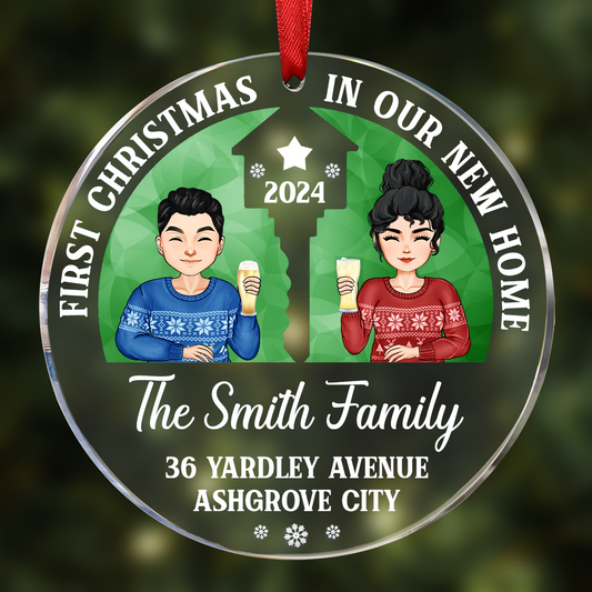 First Christmas In Our New Home Husband And Wife - Personalized Circle Acrylic Ornament