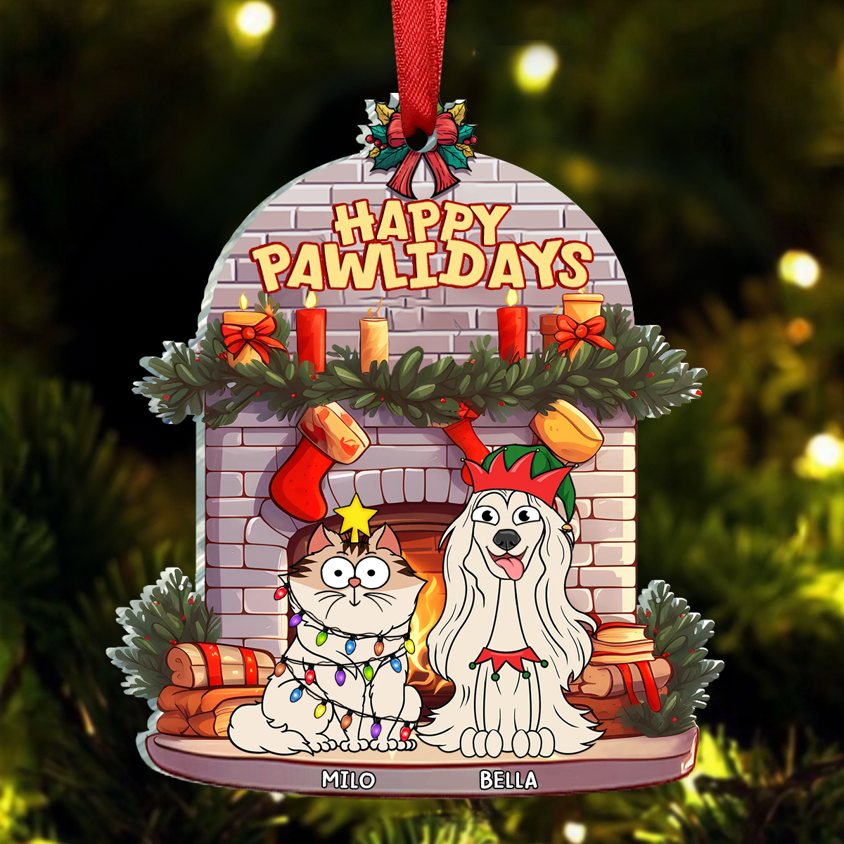 Merry Christmas Happy Pawlidays - Personalized Custom Shaped Acrylic Ornament