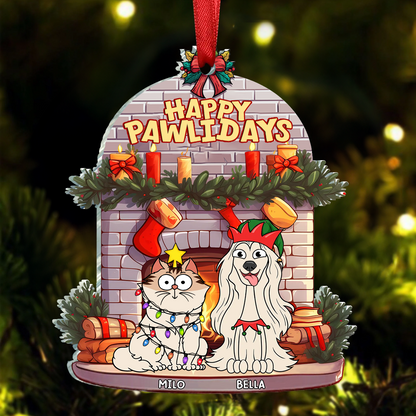 Merry Christmas Happy Pawlidays - Personalized Custom Shaped Acrylic Ornament