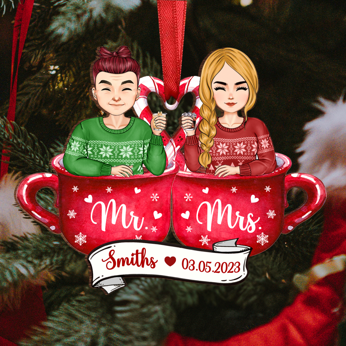 Christmas Husband And Wife Together - Personalized Wooden Cutout Ornament