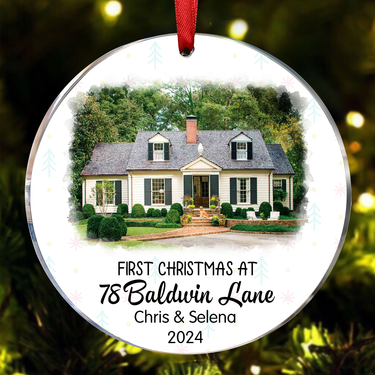 Custom Photo First Christmas At New Home Couple Family - Personalized Circle Ornament