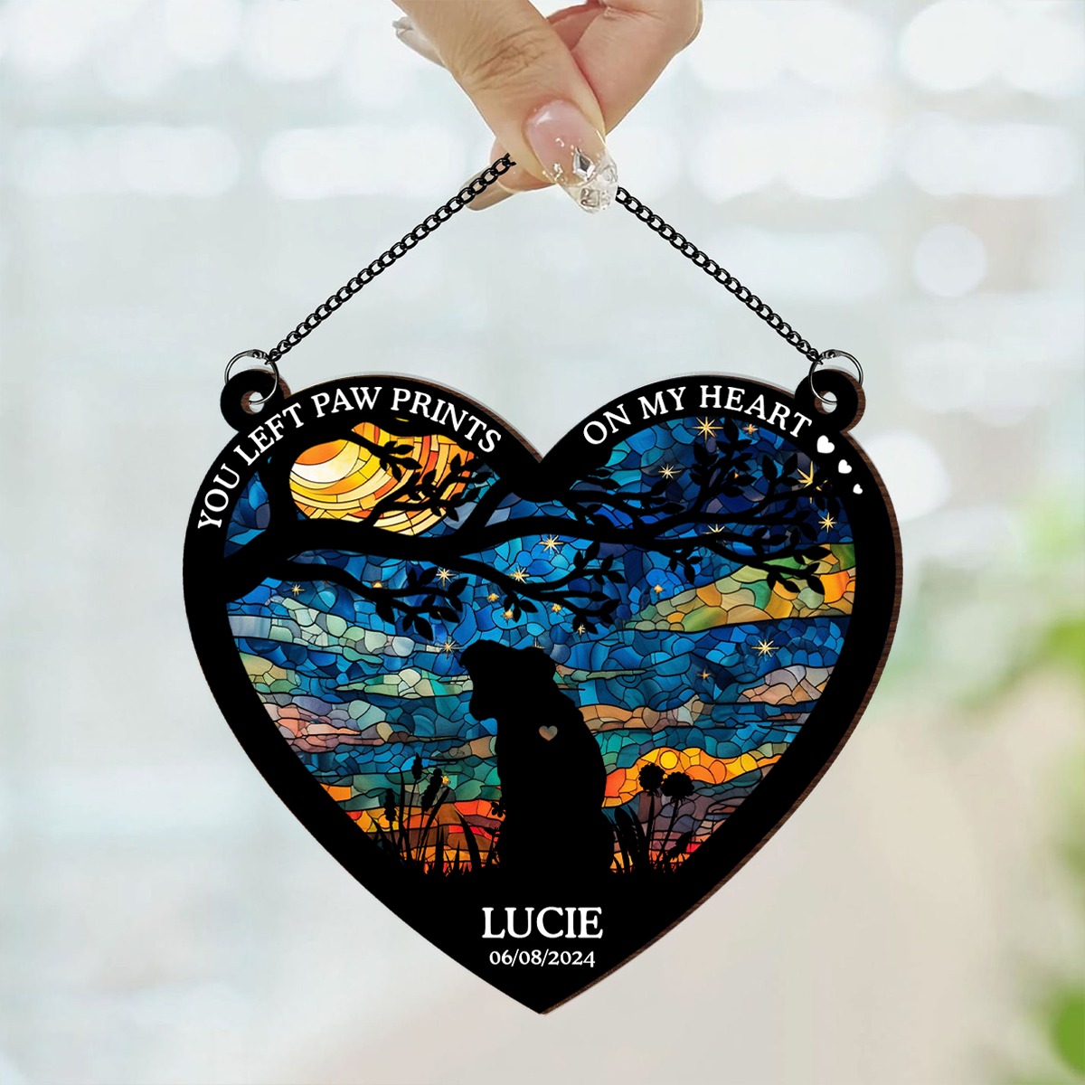 You Left Paw Prints On My Heart - Personalized Window Hanging Suncatcher Ornament