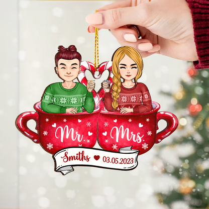 Christmas Husband And Wife Together - Personalized Wooden Cutout Ornament