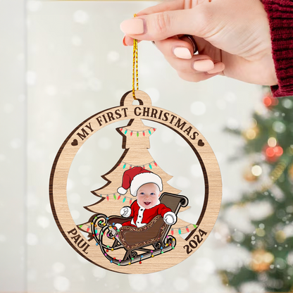 Custom Photo Baby's First Christmas Costumes - Personalized Wooden Cutout Ornamen