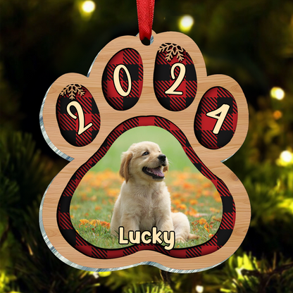 Pets And Color Paws - Upload Image - Personalized Custom Paw Shaped Wood Christmas Ornament