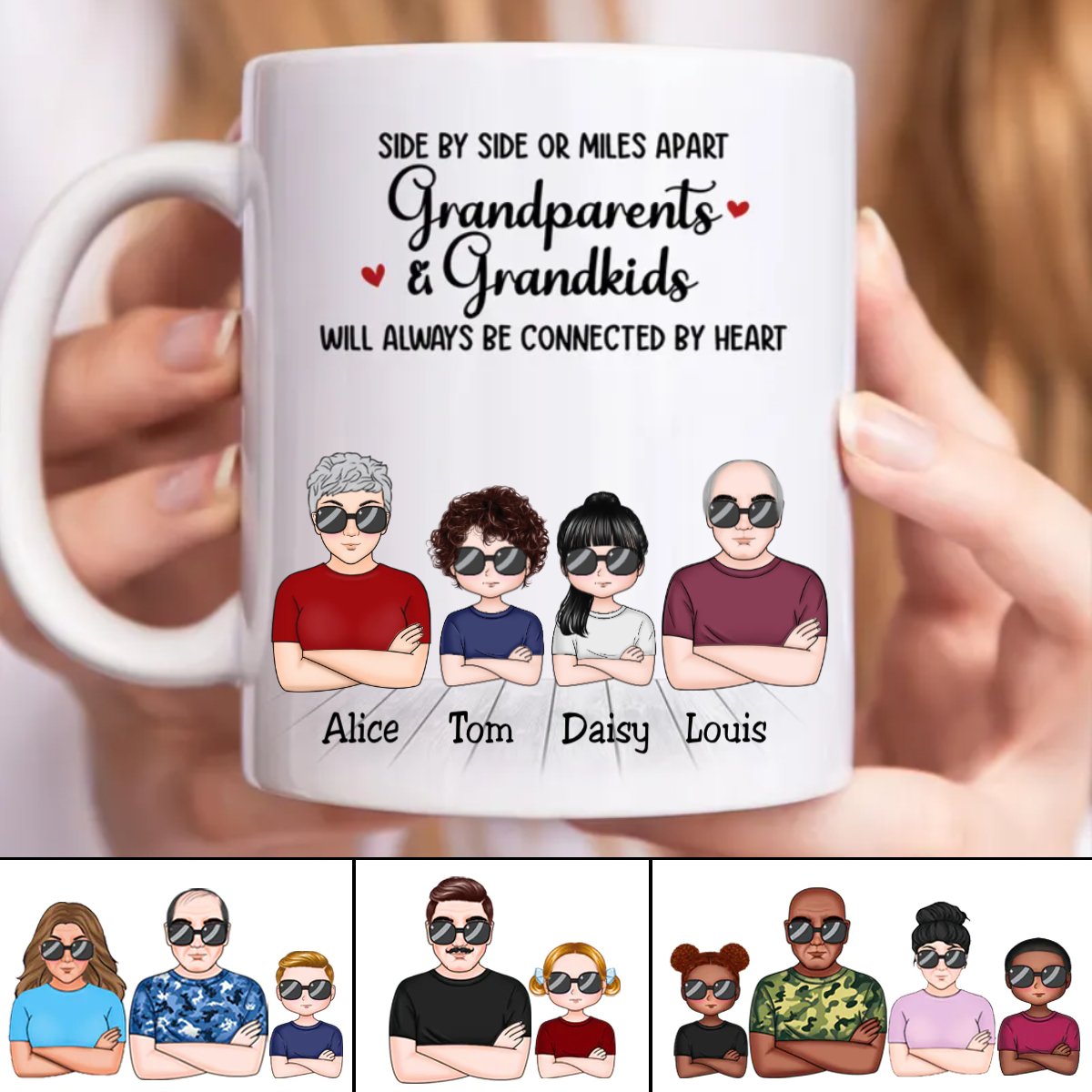 Side By Side Grandparent & Grandkids - Personalized Mug - Makezbright Gifts