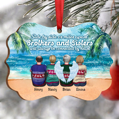 Side By Side Or Miles Apart Brothers And Sisters Will Always Be Connected By Heart - Personalized Christmas Ornament (ver1) - Makezbright Gifts