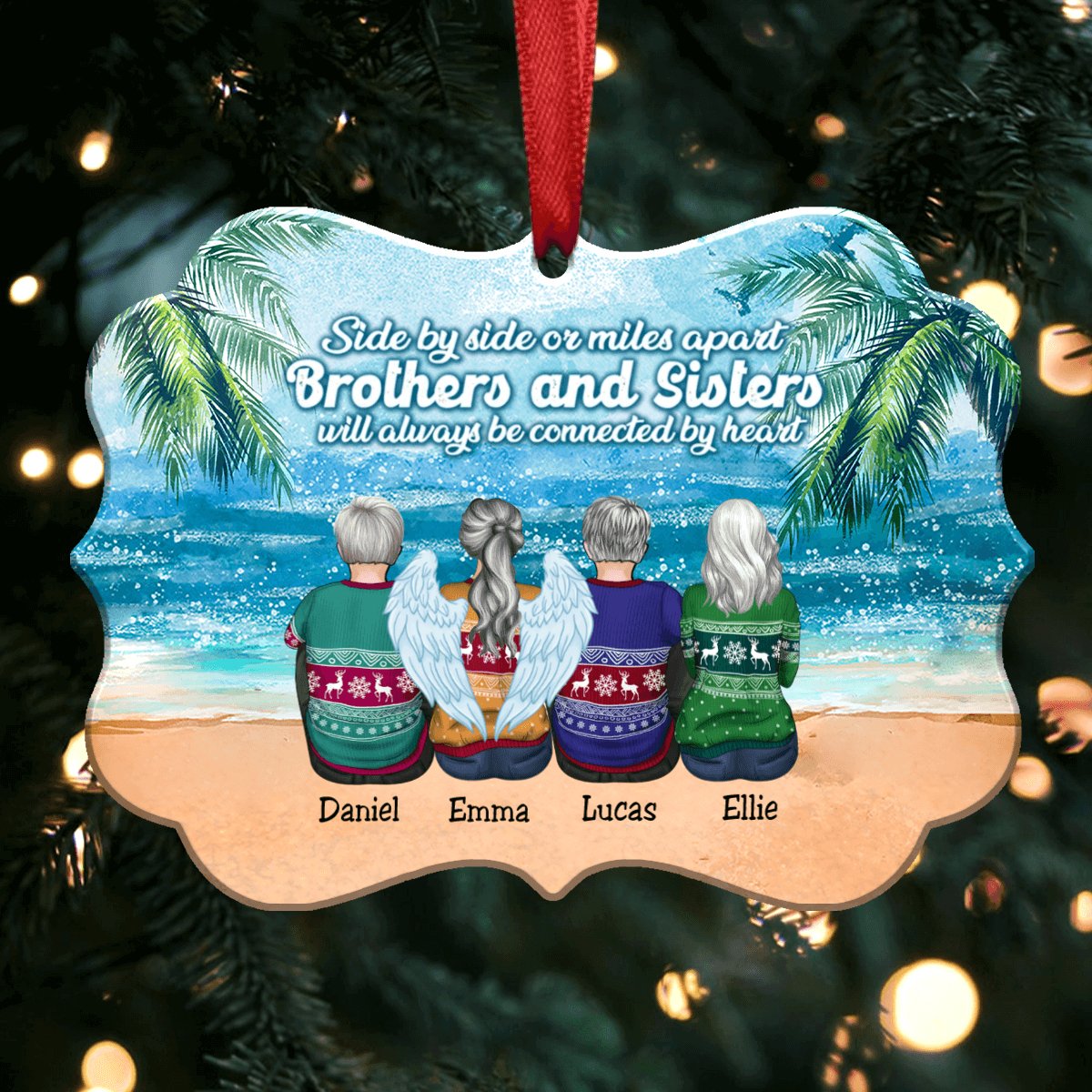 Side By Side Or Miles Apart Brothers And Sisters Will Always Be Connected By Heart - Personalized Christmas Ornament (ver1) - Makezbright Gifts