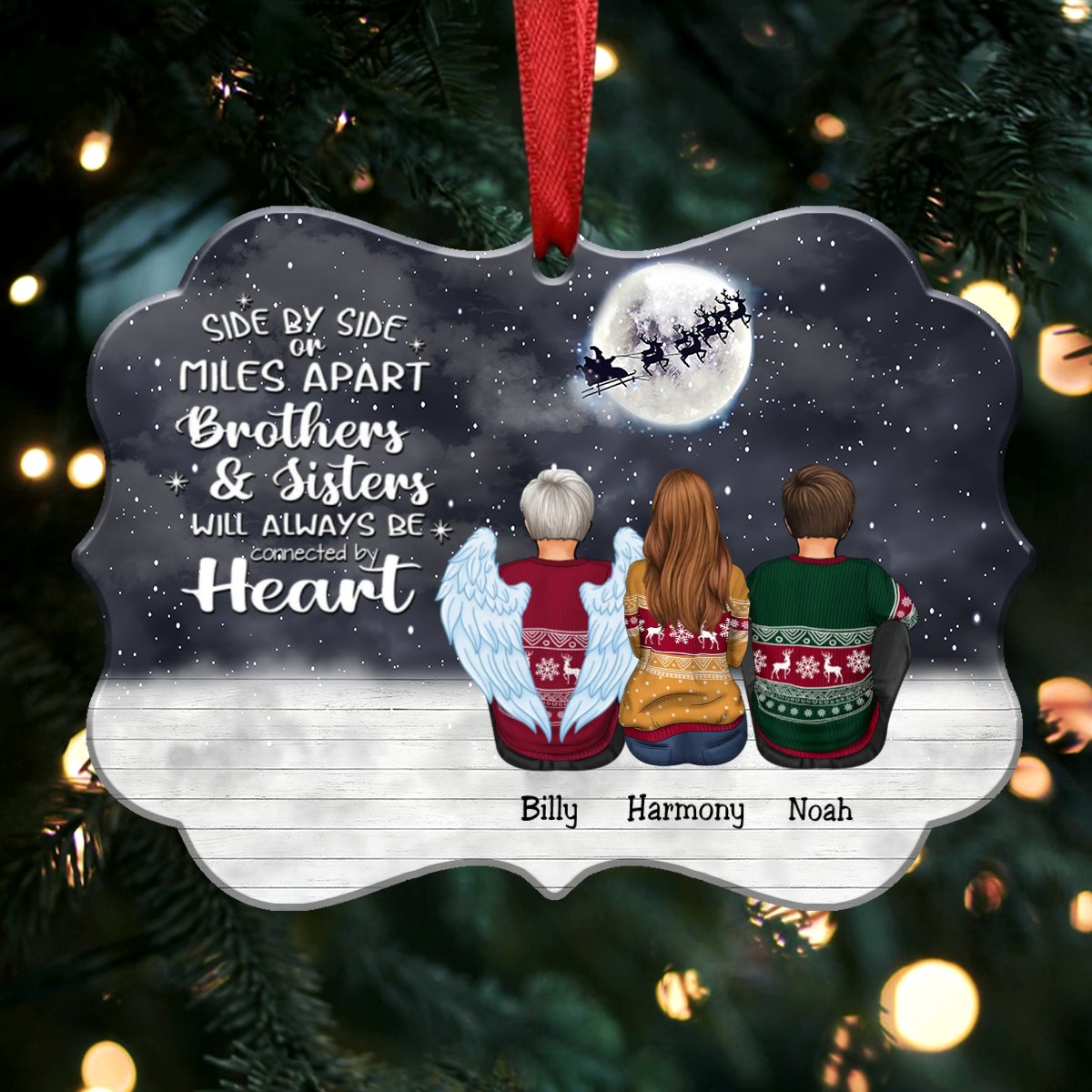 Side By Side Or Miles Apart Brothers And Sisters Will Always Be Connected By Heart - Personalized Christmas Ornament (ver4). - Makezbright Gifts