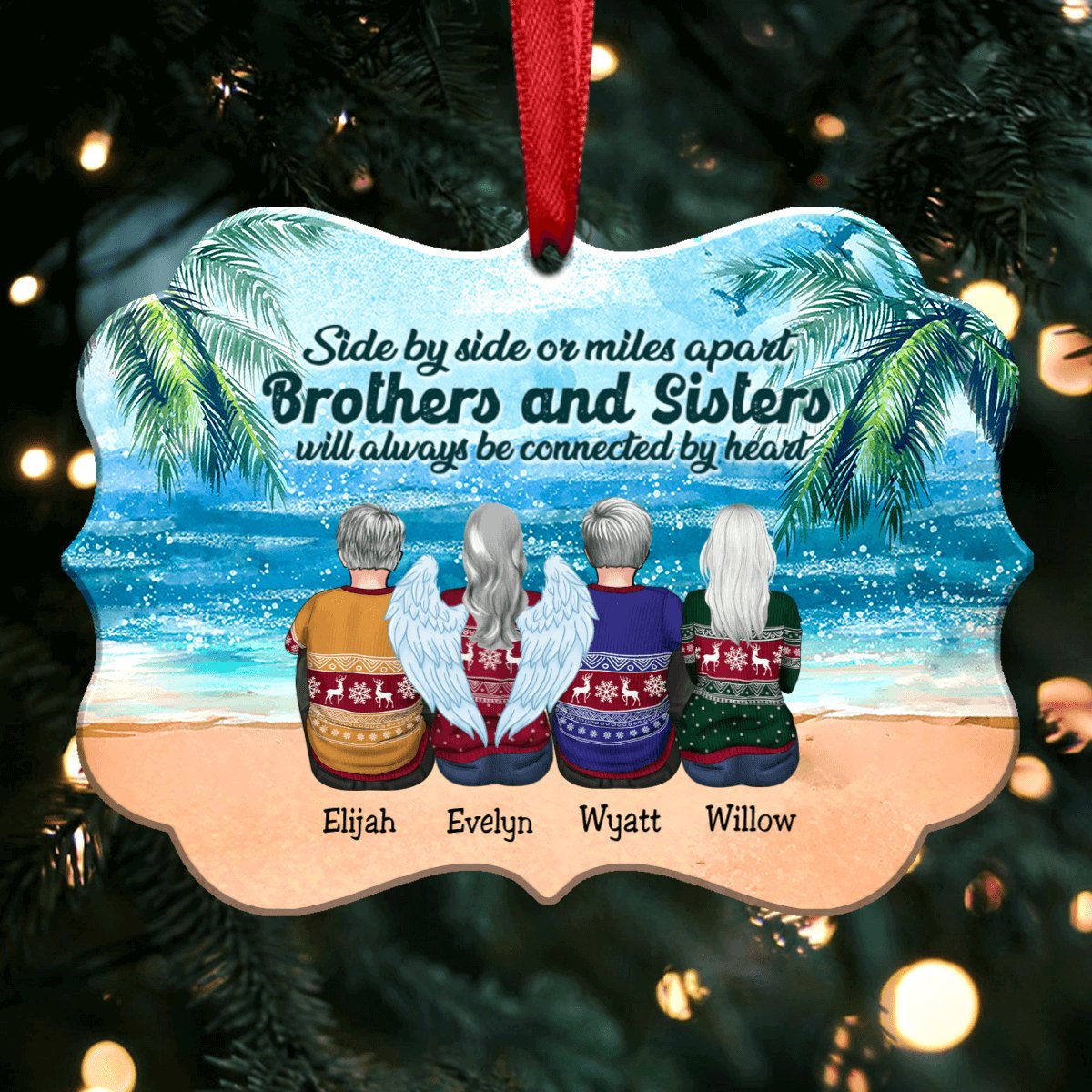 Side By Side Or Miles Apart Brothers And Sisters Will Always Be Connected By Heart - Personalized Christmas Ornament(HT2) - Makezbright Gifts