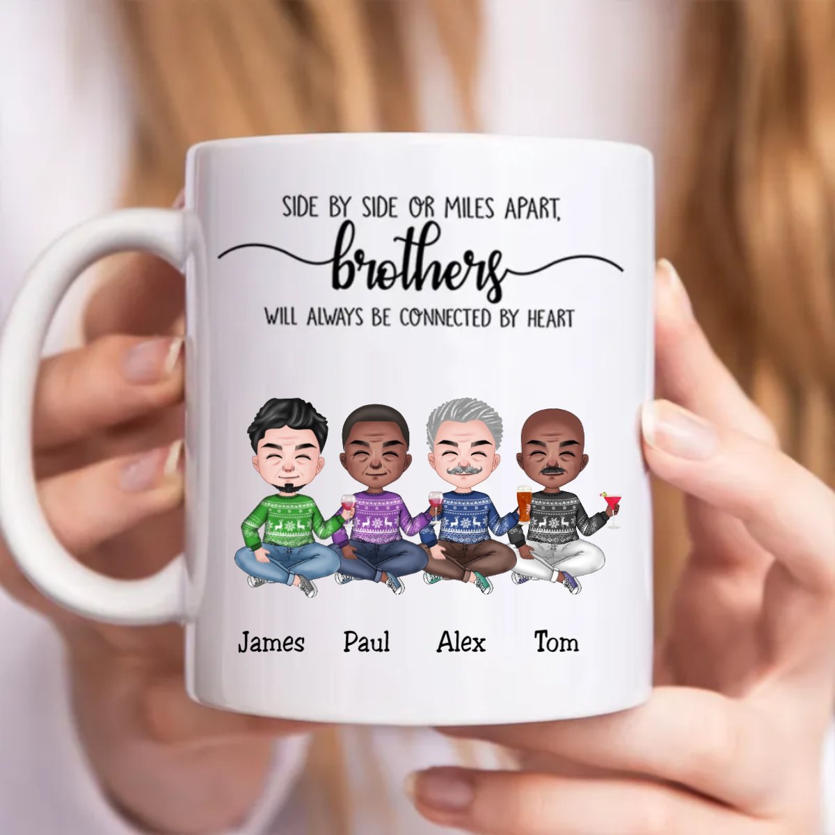 Side By Side Or Miles Apart, Brothers Will Always Be Connected By Heart - Personalized Mug - Makezbright Gifts