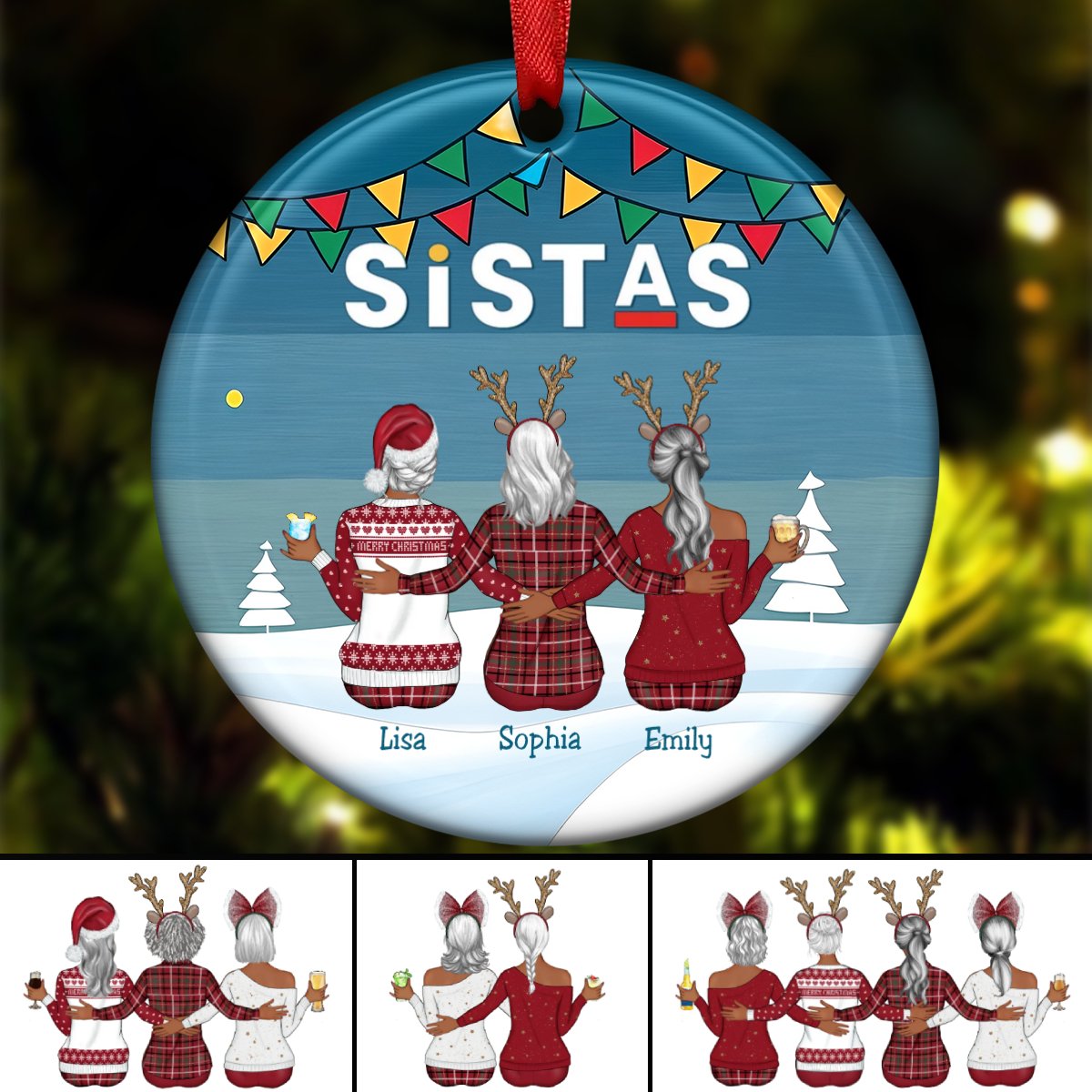 Sistas - Sistas Soul Sisters - Personalized Circle Ornament - Makezbright Gifts