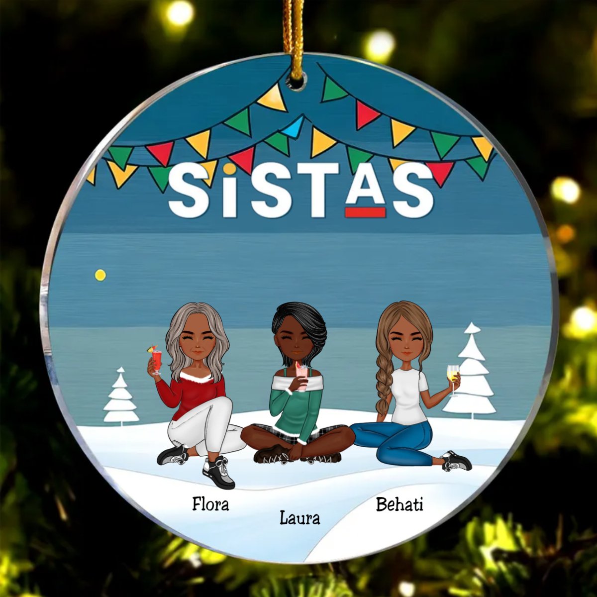 Sistas - Sistas Soul Sisters - Personalized Circle Ornament (LH) - Makezbright Gifts