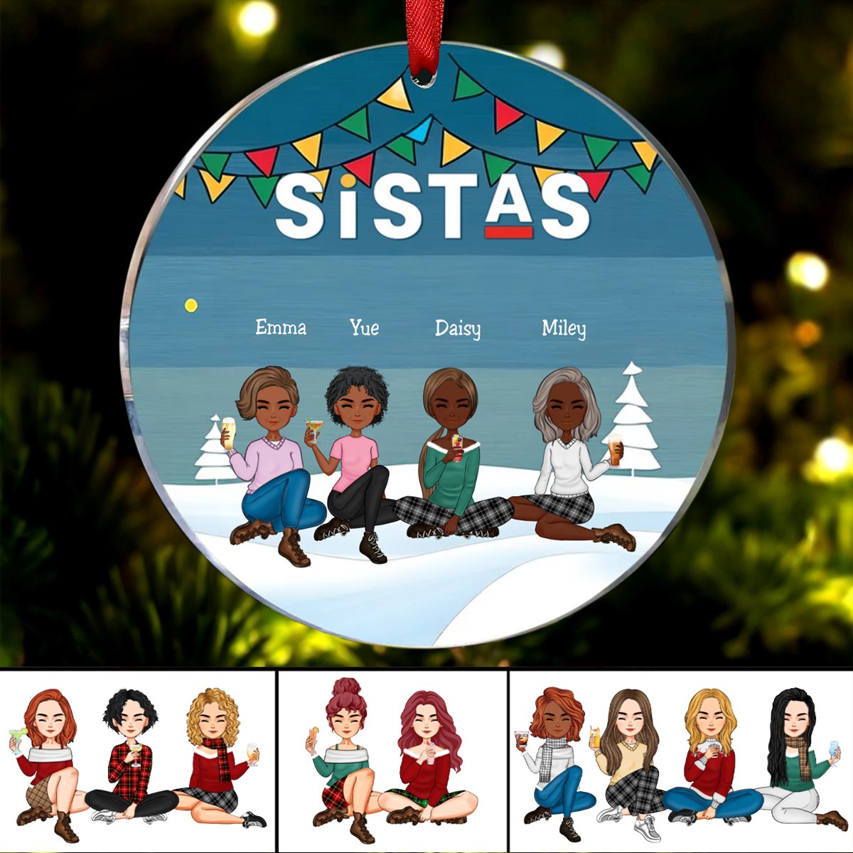 Sistas - Sistas Soul Sisters - Personalized Circle Ornament (LH) - Makezbright Gifts